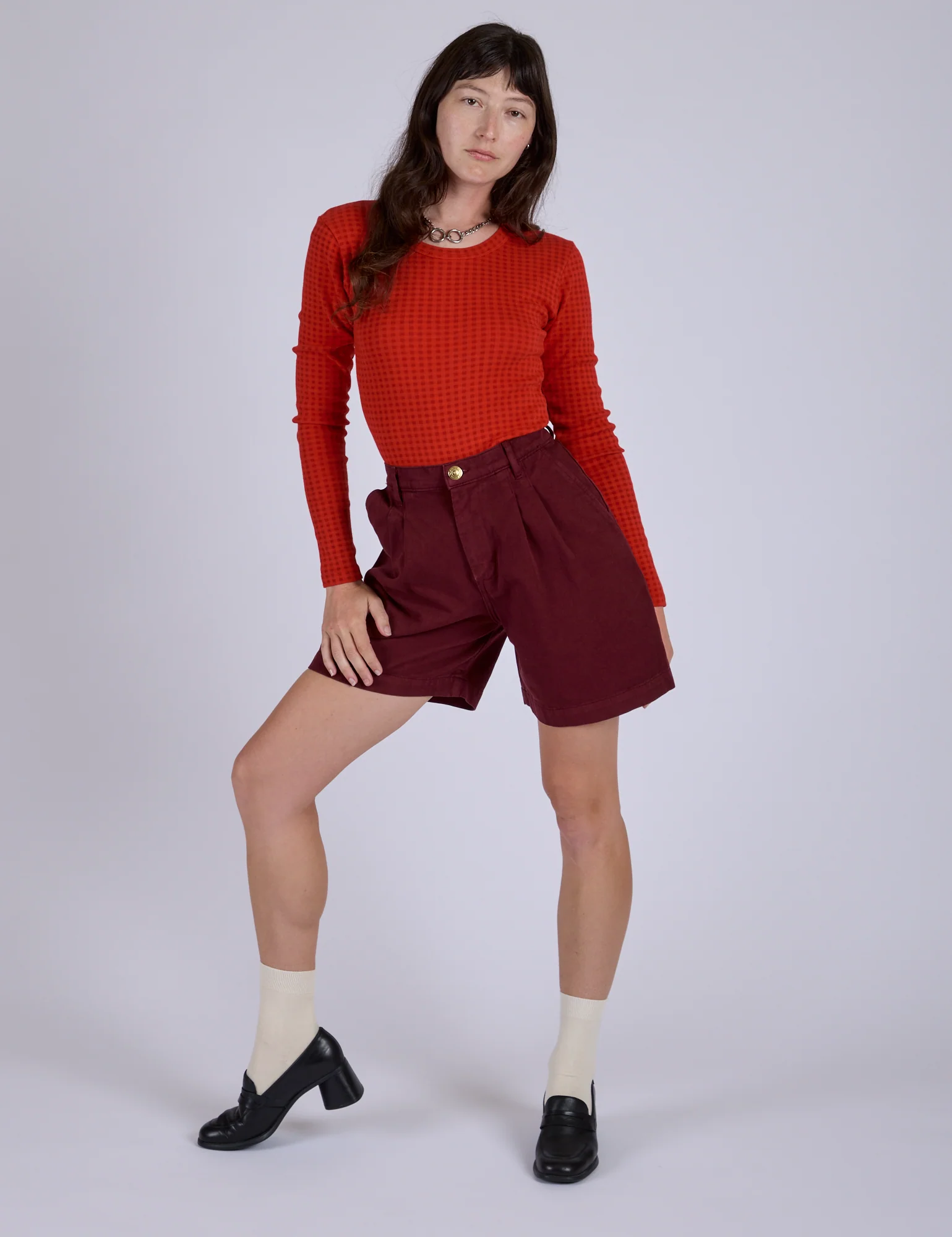 Pleated Trouser Shorts - Red Wine - Image 15