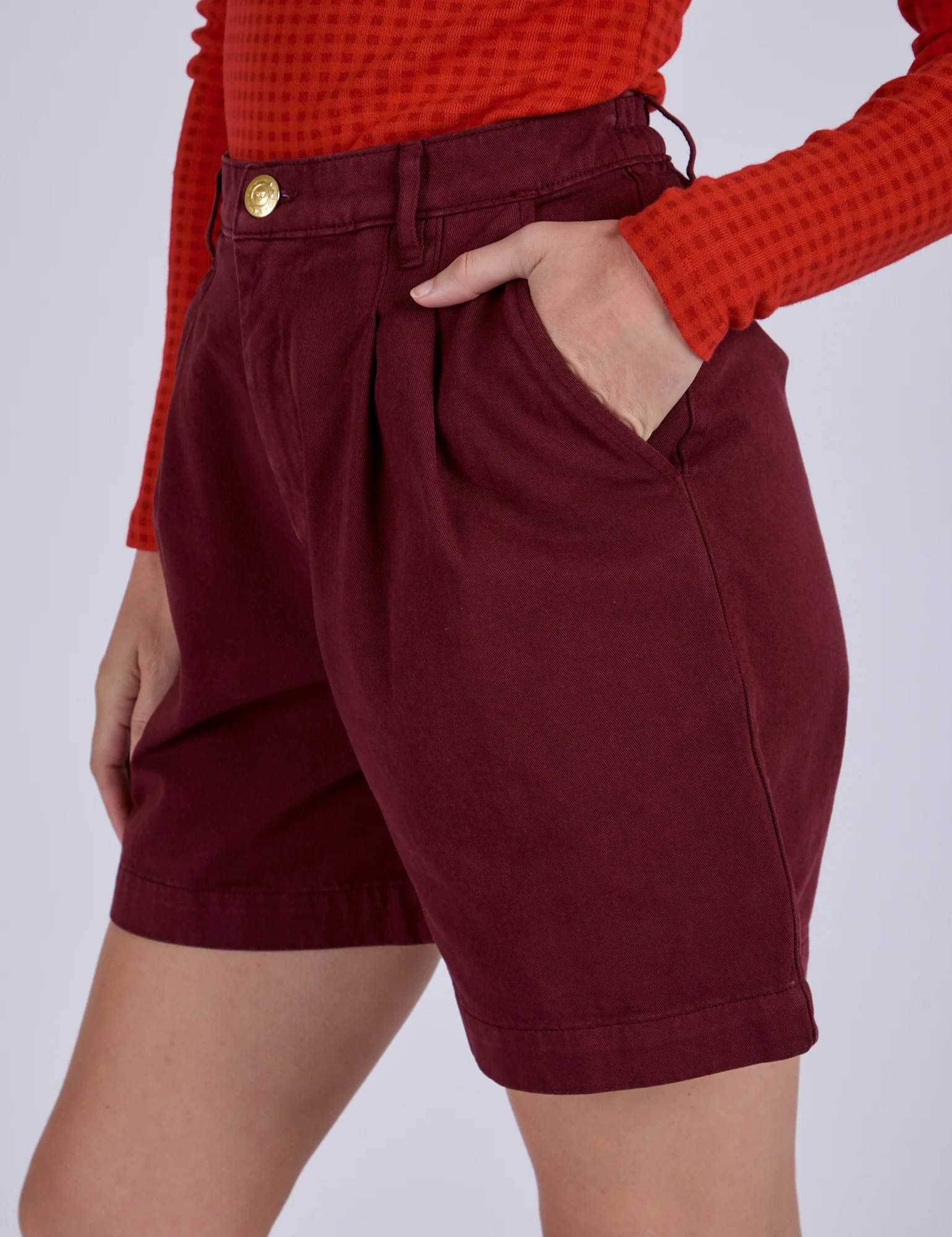 Pleated Trouser Shorts - Red Wine - Image 18