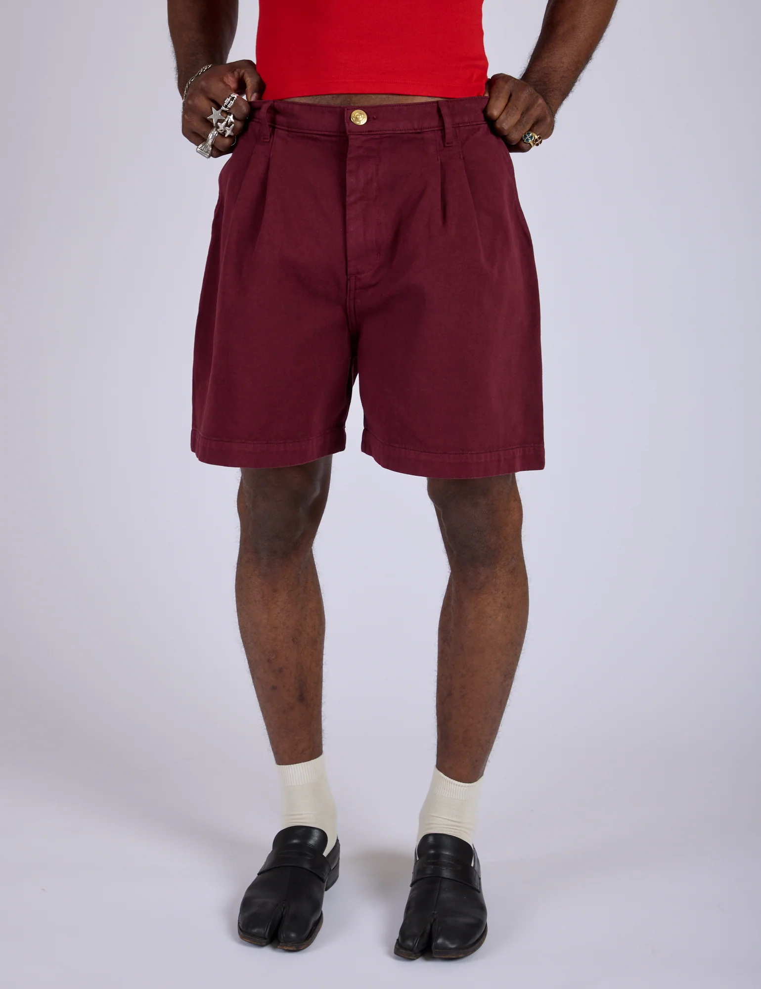 Pleated Trouser Shorts - Red Wine - Image 4