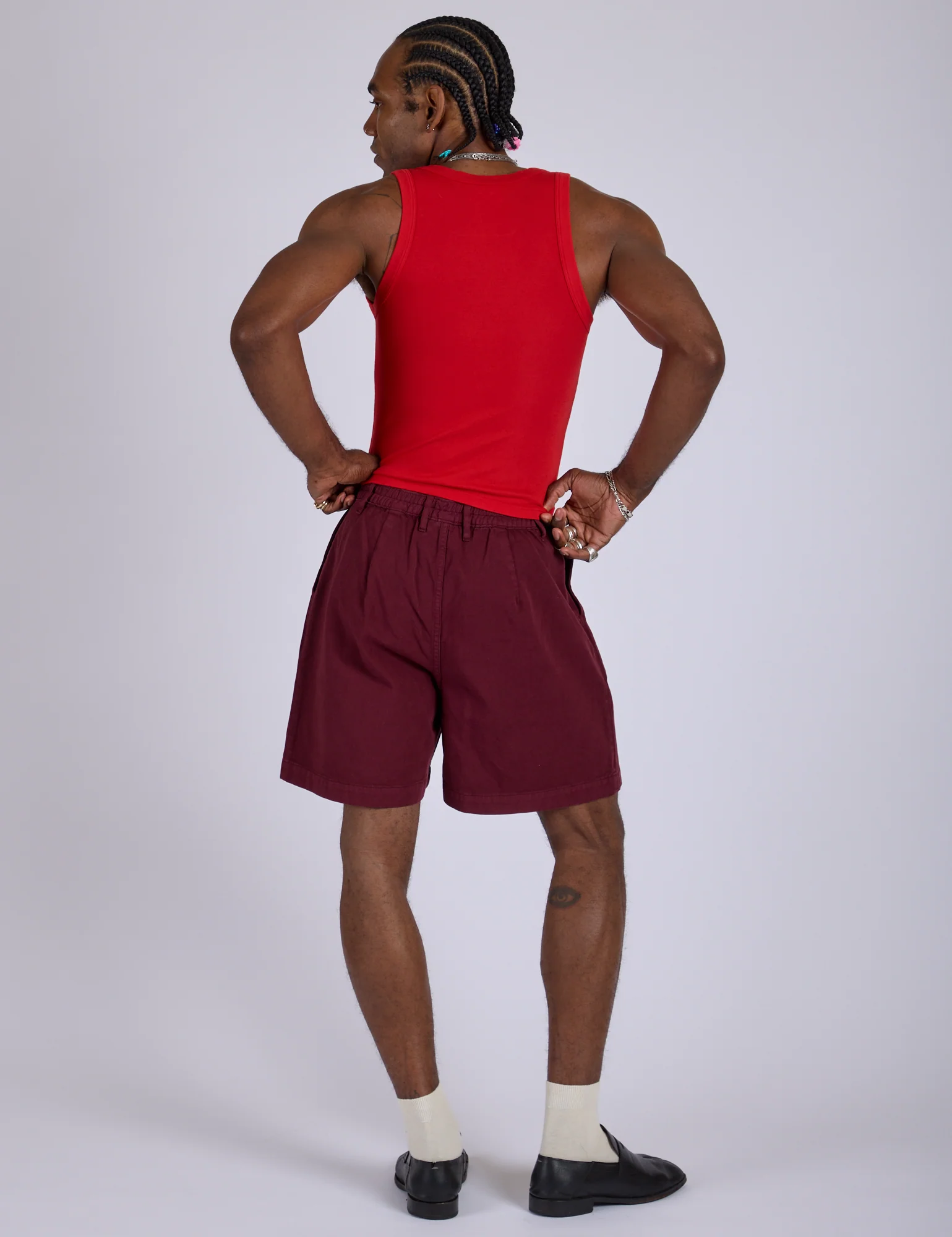 Pleated Trouser Shorts - Red Wine - Image 7