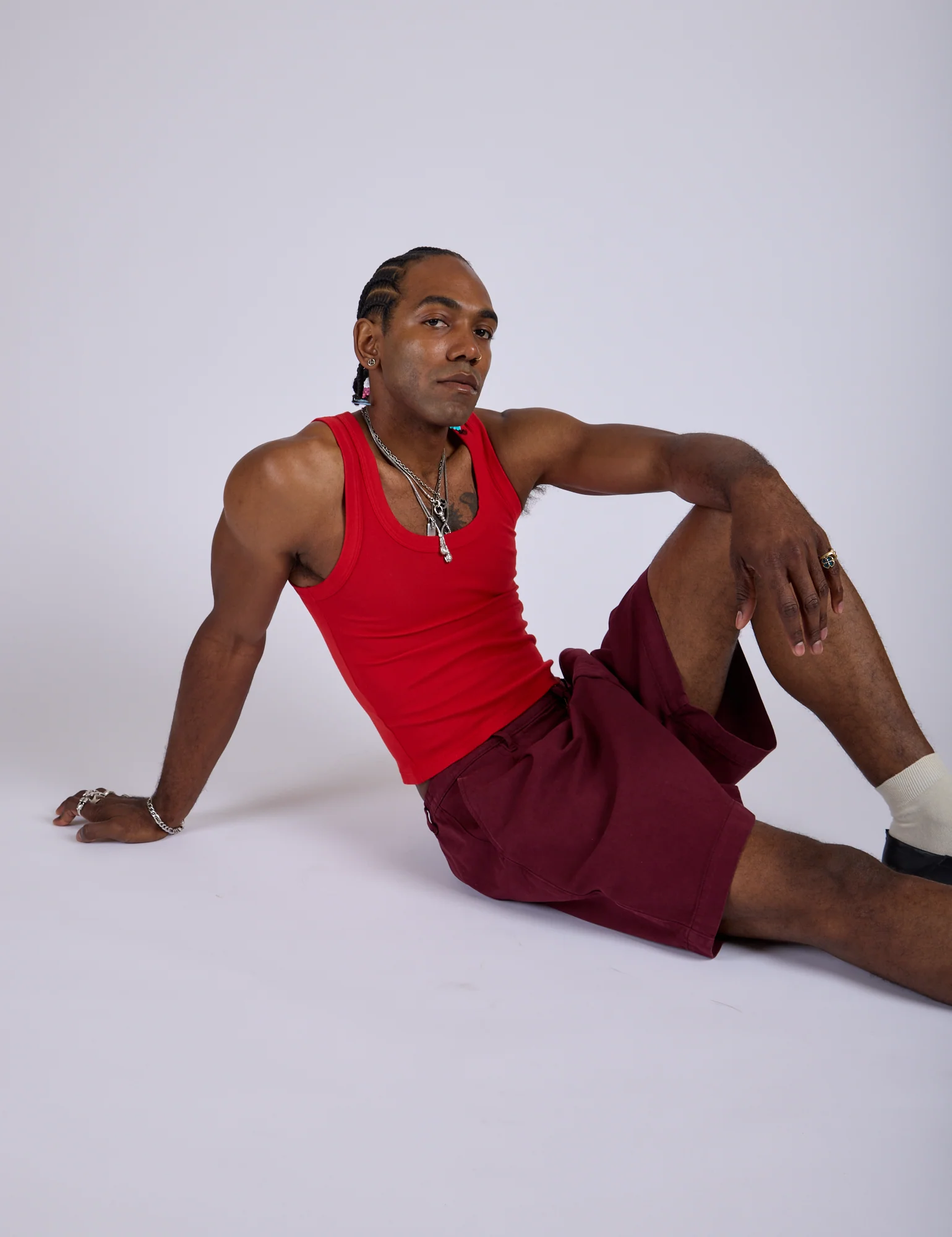 Pleated Trouser Shorts - Red Wine - Image 8