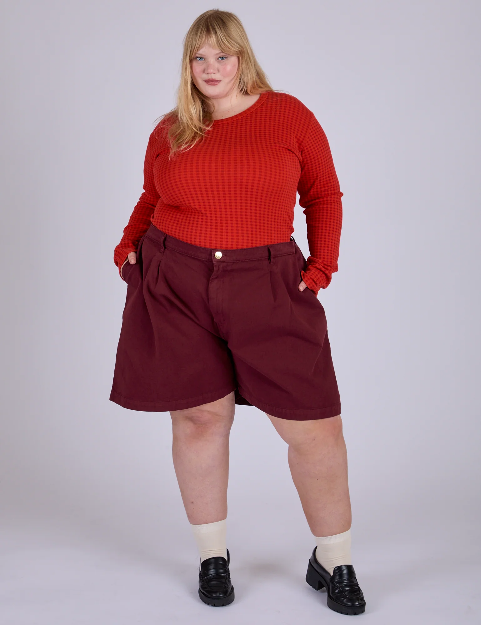 Pleated Trouser Shorts - Red Wine - Image 9