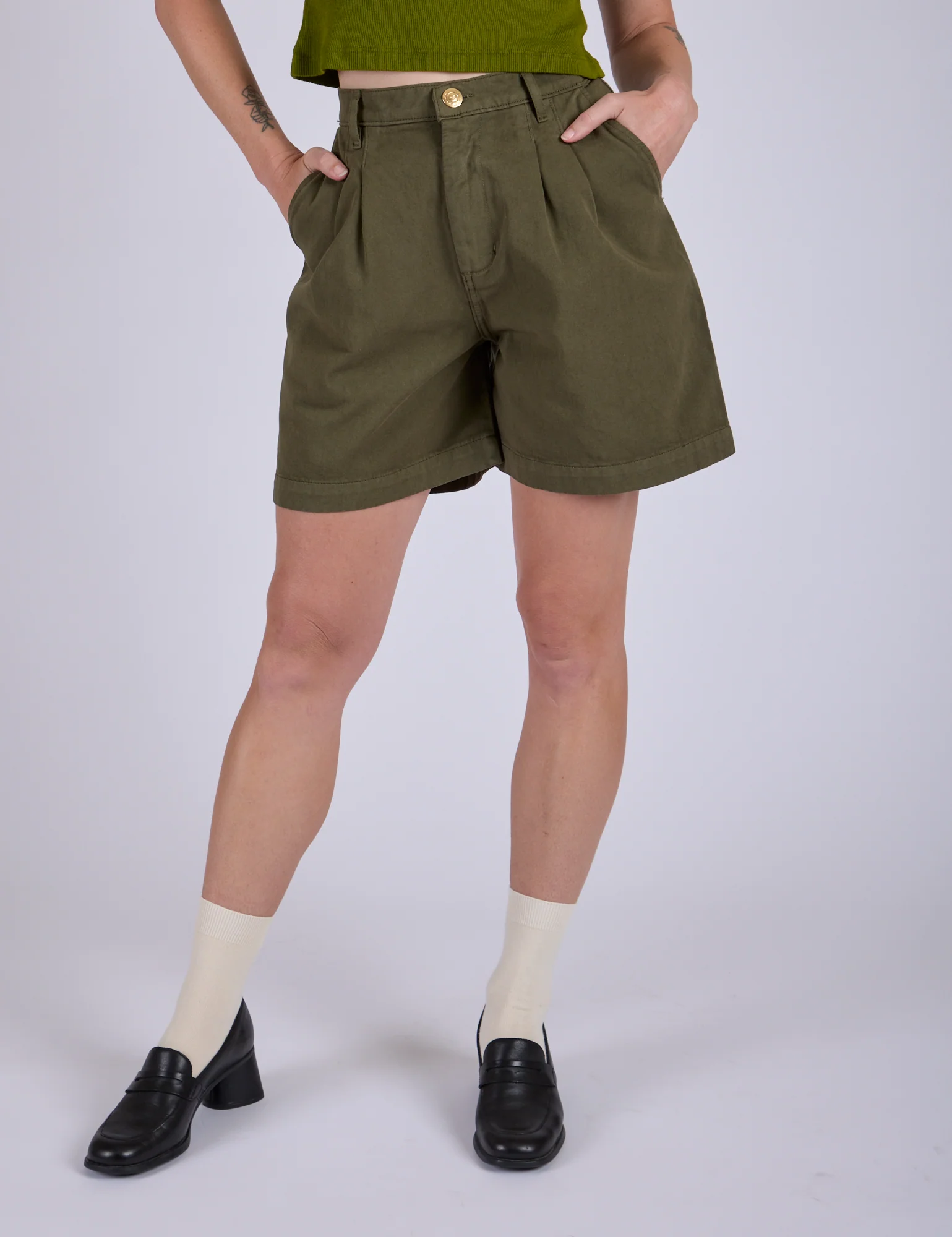 Pleated Trouser Shorts - Surplus Green - Image 4