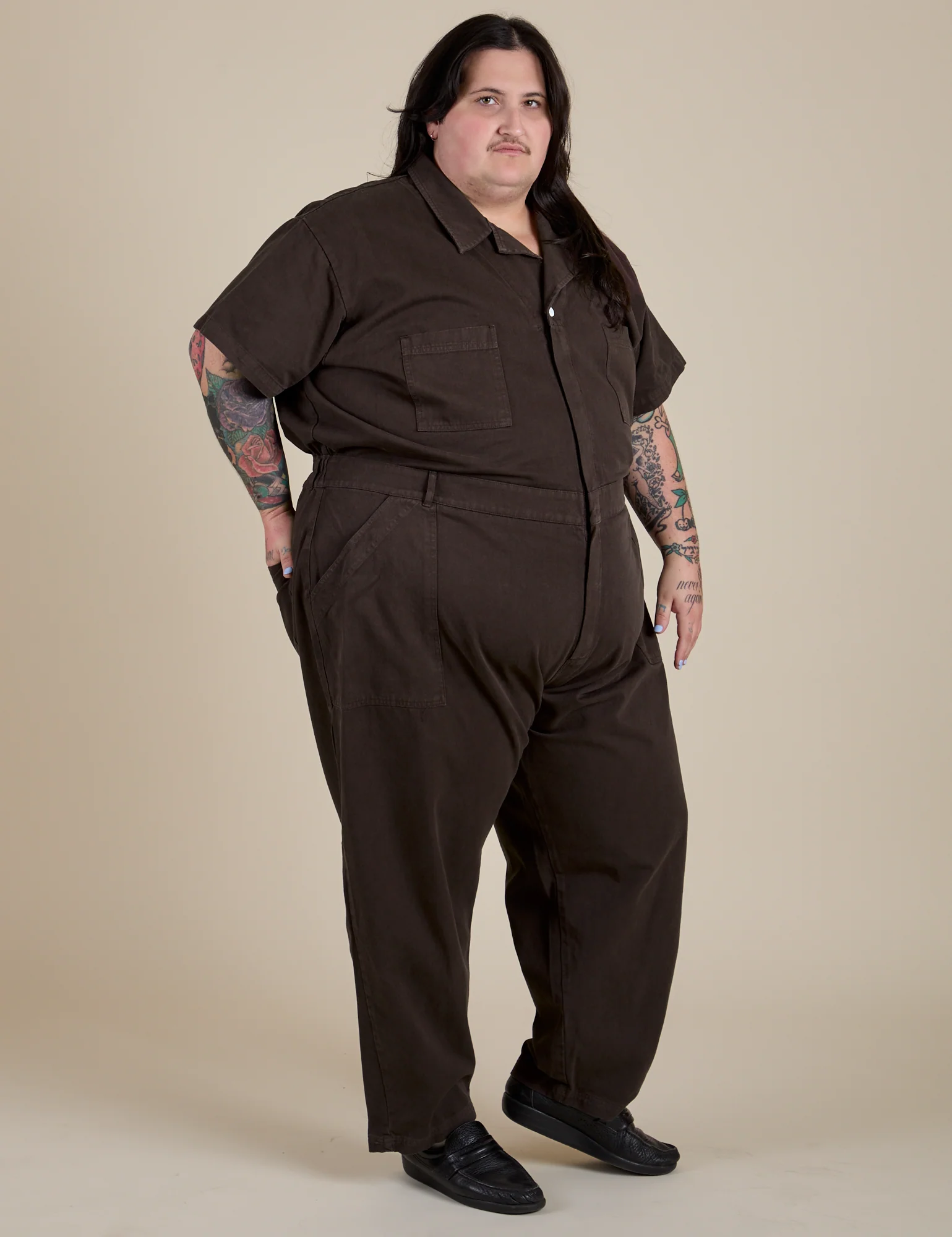Short Sleeve Jumpsuit - Espresso Brown - Image 24