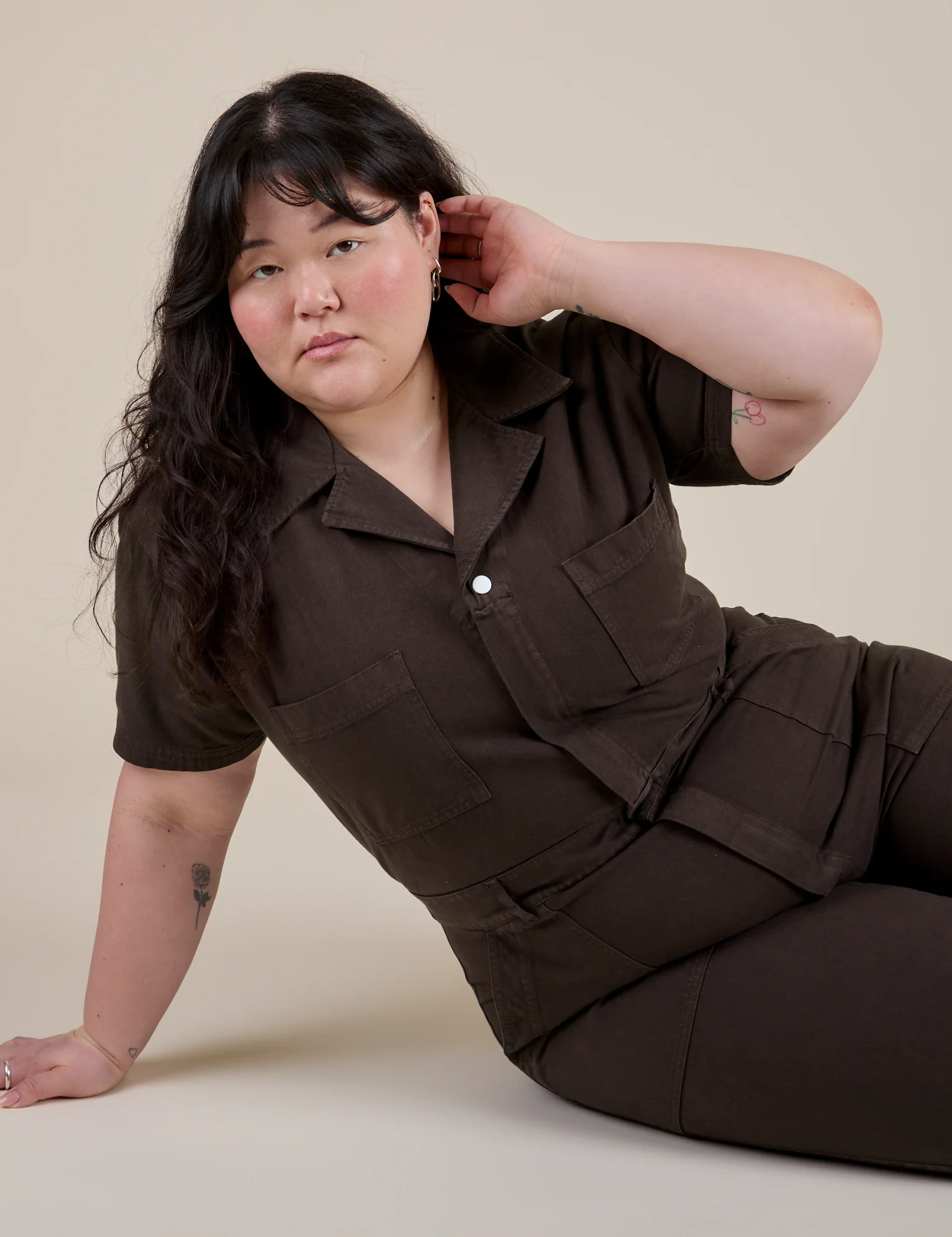 Short Sleeve Jumpsuit - Espresso Brown - Image 5