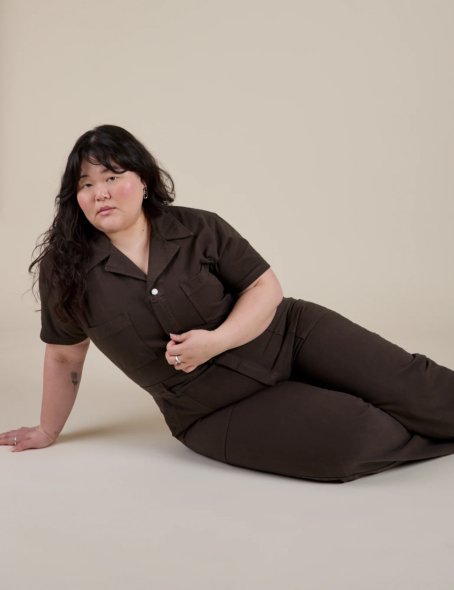 Short Sleeve Jumpsuit - Espresso Brown - Image 6
